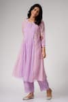 Shop_Label Mansi Nagdev_Purple Chanderi Embroidery, Pearls, Lace V-neck Aasia Anarkali And Palazzo Set _at_Aza_Fashions