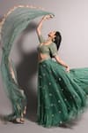 Shop_RIA SHAH LABEL_Green Organza Embroidered Floral Sweetheart Neck Lehenga Set _at_Aza_Fashions