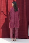 Shop_Pleats by Aruni_Red Polyester V Neck Metallic Pleated Long Top And Pant Set _at_Aza_Fashions