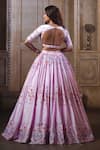 Shop_Label Priyanka Kar_Pink Cotton Satin Printed Floral And Butterfly Patterns Flower & Lehenga Set _at_Aza_Fashions