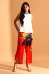 Shop_Moh India_Red Cupro Printed Flower Scarlet Trouser_at_Aza_Fashions