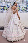 Shop_Aditi Gupta_Ivory Banarasi Chanderi Woven And Embroidered Layered Bridal Lehenga Set _at_Aza_Fashions