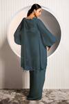 Shop_Jade By Ashima_Blue Organza, Crepe Embroidery, Tassels, Floral Blouse And Draped Skirt Set _at_Aza_Fashions