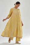 Shop_Kora_Yellow , Chanderi, Organza Gota Patti, Embroidery, A-line Kurta Set _at_Aza_Fashions