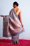 Shop_Mint N Oranges_Grey Banarasi Silk Handwoven Floral Saree_at_Aza_Fashions