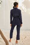 Shop_Kharakapas_Blue Gauge Cotton Printed Striped Lapel Collar Talk To Me Co-ord Set _at_Aza_Fashions