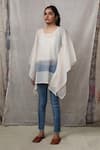 Shop_BANANA labs_White Cotton Printed Stripe Asymmetric Kaftan With Stole _at_Aza_Fashions