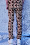 Shop_Line out line_Brown Cotton Poplin Printed Geo Pyjama Pant  _at_Aza_Fashions