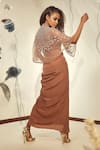 Shop_Babita Malkani_Brown Tulle Embroidered Sequin Halter Cape And Gown Set _at_Aza_Fashions