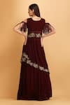 Shop_LABEL IVISH_Wine Viscose Georgette Embroidered Zari Asymmetrical Top With Skirt  _at_Aza_Fashions