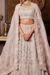 Shop_Prisho_Pink Lehenga And Blouse Tissue Embroidered Round Pearl Bridal Set _at_Aza_Fashions