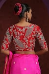 Shop_Weaver Story_Red Raw Silk Hand Embroidered Zardozi Round Peacock Blouse _at_Aza_Fashions