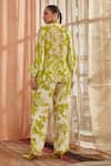 Shop_Label Deepika Nagpal_Green Shirt Pearl Chiffon Floral Mandarin Amyra Pattern Kimono With Pant _at_Aza_Fashions