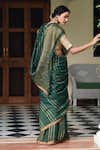 Shop_Dressfolk_Green 100% Linen And Zari Woven Stripe Henna Saree _at_Aza_Fashions