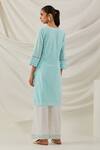 Shop_TIC_Blue Cotton Embroidered Chikankari V Neck Solid Kurta Pant Set _at_Aza_Fashions