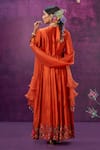 Shop_Label Niti Bothra_Orange Kora Silk Mughal Round Applique Anarkali With Dupatta _at_Aza_Fashions