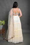 Shop_Priti Sahni_Ivory Silk, Tulle Sequins, Embellished Mirrorwork Blouse With Tiered Lehenga Set _at_Aza_Fashions