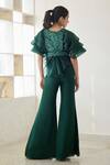 Shop_Mishru_Green Pouf Top And Pant - Organza Embroidered Madison Set With Bib _at_Aza_Fashions