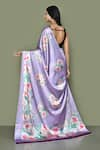 Shop_Khwaab by Sanjana Lakhani_Purple Pure Satin Crepe Printed Digital Bouquet Saree With Running Blouse _at_Aza_Fashions