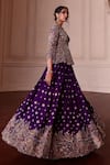 Mrunalini Rao_Purple Raw Silk Embroidered Zardozi Plunge V Neck Meenakari Lehenga With Jacket _Online_at_Aza_Fashions