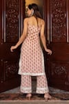 Shop_POMCHA JAIPUR_Peach Kurta And Pant Cotton Printed Floral Square Neck Ojasvi Set _at_Aza_Fashions