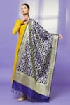 Shop Naintara Bajaj Blue Brocade Zari, Fringe Banarasi Art Silk Floral Dupatta at Aza Fashions Shop_Naintara Bajaj_Blue Brocade Zari, Fringe Banarasi Art Silk Floral Dupatta _at_Aza_Fashions