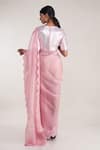 Shop_Pooja Bagaria_Pink Silk, Polyester Lace Round Neck Chantilly Trim Saree Set _at_Aza_Fashions