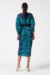 Shop_Scarlet Sage_Blue 100% Polyester Abstract V Neck Aika Printed Dress_at_Aza_Fashions