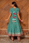 Shop_Pomcha Jaipur_Green Anarkali And Pant Cotton, Dupatta Organza Floral, Gota Saanchi Print Set _at_Aza_Fashions
