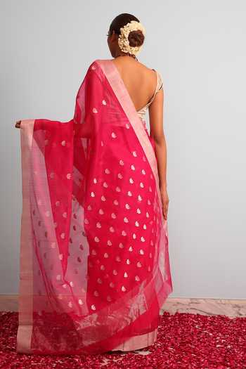 Shop_Mint N Oranges_Pink Zari Lotus Embroidered Saree _at_Aza_Fashions