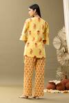 Shop_Abbaran_Yellow Cotton Embroidery V-neck Bloom Print Angrakha And Pant Set _at_Aza_Fashions