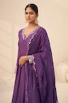 Shop_Hirika&Dhruti_Purple Kurta And Pant: Cotton Silk Embroidery Mirror Hand Anarkali Set For Women_at_Aza_Fashions