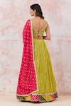 Shop_Basanti - Kapde Aur Koffee_Green Georgette Embroidered V Neck Stripe Lehenga Set _at_Aza_Fashions