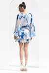 Mandira Wirk_Blue Chiffon Printed Abstract Round Layered Dress_Online_at_Aza_Fashions