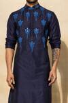 Shop_Diyarajvvir_Blue Cotton Embroidery Peacock Feather Acrylic Kurta Set _at_Aza_Fashions
