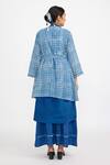 Shop_Jayati Goenka_Blue Natural Dyed Hand Block Print Checkered Set With Robe Jacket _at_Aza_Fashions