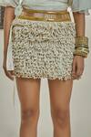 Shop_Surily G_Ivory Chanderi Embellished Rope Loop Effect Skirt  _at_Aza_Fashions