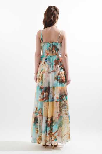Shop_Cin Cin_Multi Color Silk Embroidery Scoop Neck Russel Vintage Print Maxi Dress _at_Aza_Fashions