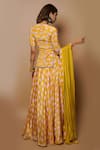 Shop_Ahi Clothing_Yellow Natural Crepe Digital Print Geometric Patterns V Short Kurta Lehenga Set _at_Aza_Fashions