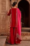 Shop_Ajiesh Oberoi_Pink Velvet Embroidered Thread Round Short Kurta Gharara Set _at_Aza_Fashions