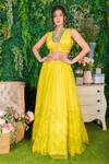 Ohaila Khan_Yellow Organza, Crepe Pearls, Lace Sukhmani Chevron Embroidered Lehenga Set _Online_at_Aza_Fashions