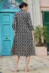 Shop_KARAJ JAIPUR_Black Gazi Silk Chevron Shirt Collar Pattern Midi Dress _at_Aza_Fashions