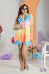 Shop_Hoity Moppet_Multi Color Crepe Embellished Sequins Chromatic Jacket With Orange Playsuit _at_Aza_Fashions