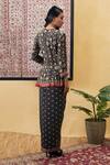 Shop_Soup By Sougat Paul_Black Cotton, Silk Embroidery Round Zahra Printed Draped Dress And Jacket Set _at_Aza_Fashions