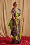 Shop_Paaprika_Green Kanjivaram Silk Handwoven Kattu Kamalam Saree  _at_Aza_Fashions