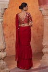 Shop_Nidhika Shekhar_Red Silk Embroidery Sequins V Neck Lok Rang Pre-draped Ruffle Saree Set _at_Aza_Fashions