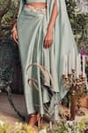 Shop_Prisho_Green Silk, Satin Embroidery, Beads, Sequins Chanderi Cape And Draped Skirt Set _at_Aza_Fashions