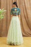 Shop_Khwaab by Sanjana Lakhani_Green Blouse Silk Embroidered Sequin Pleated Flora Lehenga Set_at_Aza_Fashions