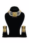 Shop_Devanshi Renu Jewels_Gold Plated Stone Geometric Shaped Layered Necklace Set_at_Aza_Fashions