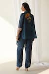 Shop_Koashee by Shubitaa_Blue Silk Printed Floral Shirt Collar Pant Set_at_Aza_Fashions